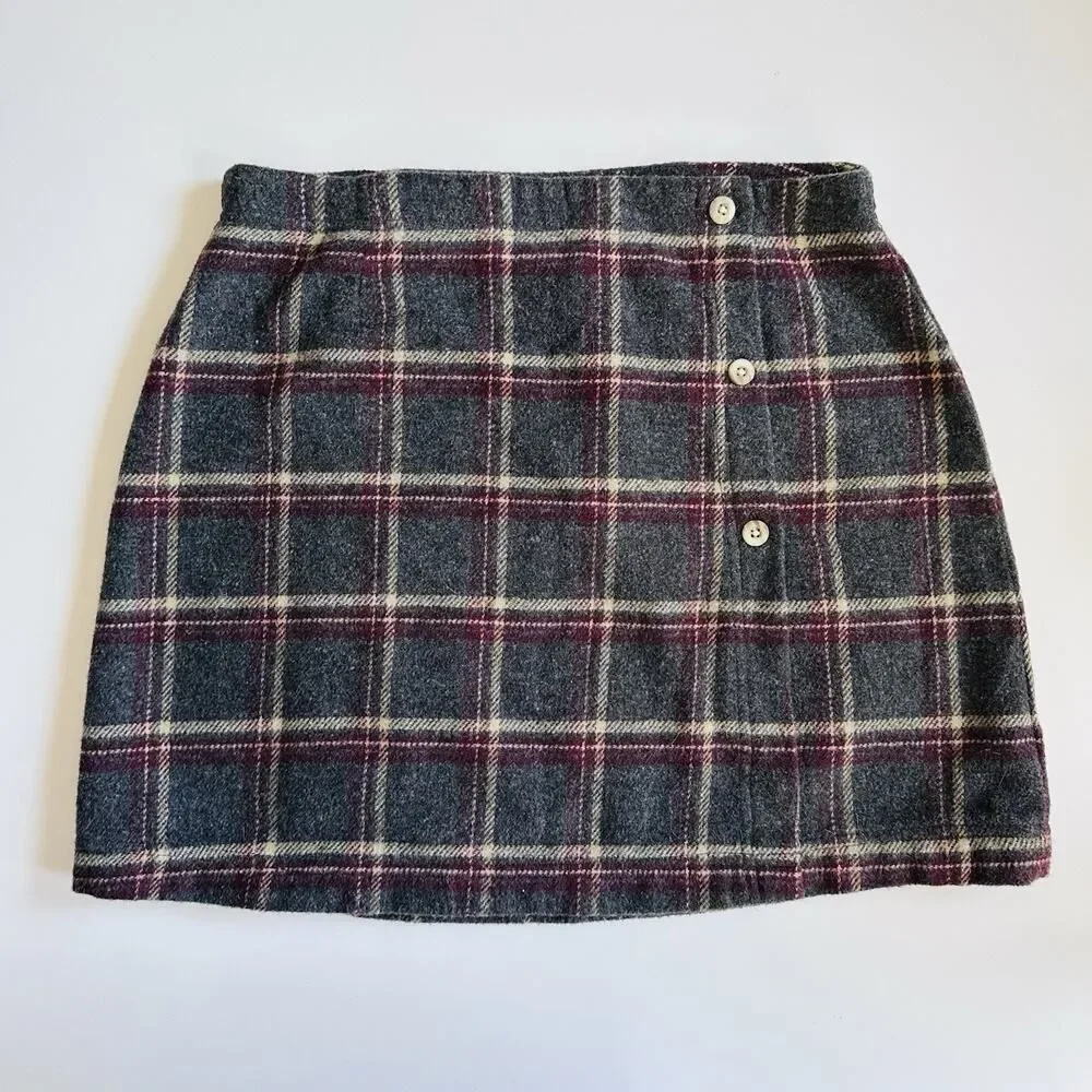 Vintage American Outfitters‎ Wrap Skirt Mini Plaid Gray Y2K Academia School Girl
